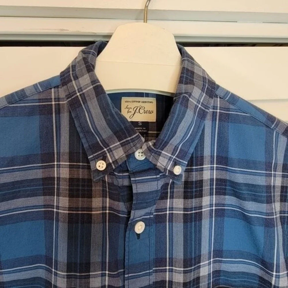 J.CREW Blue Plaid Button Up Long Sleeve Shirt Slim Fit Men's Small Cotton Oxford
